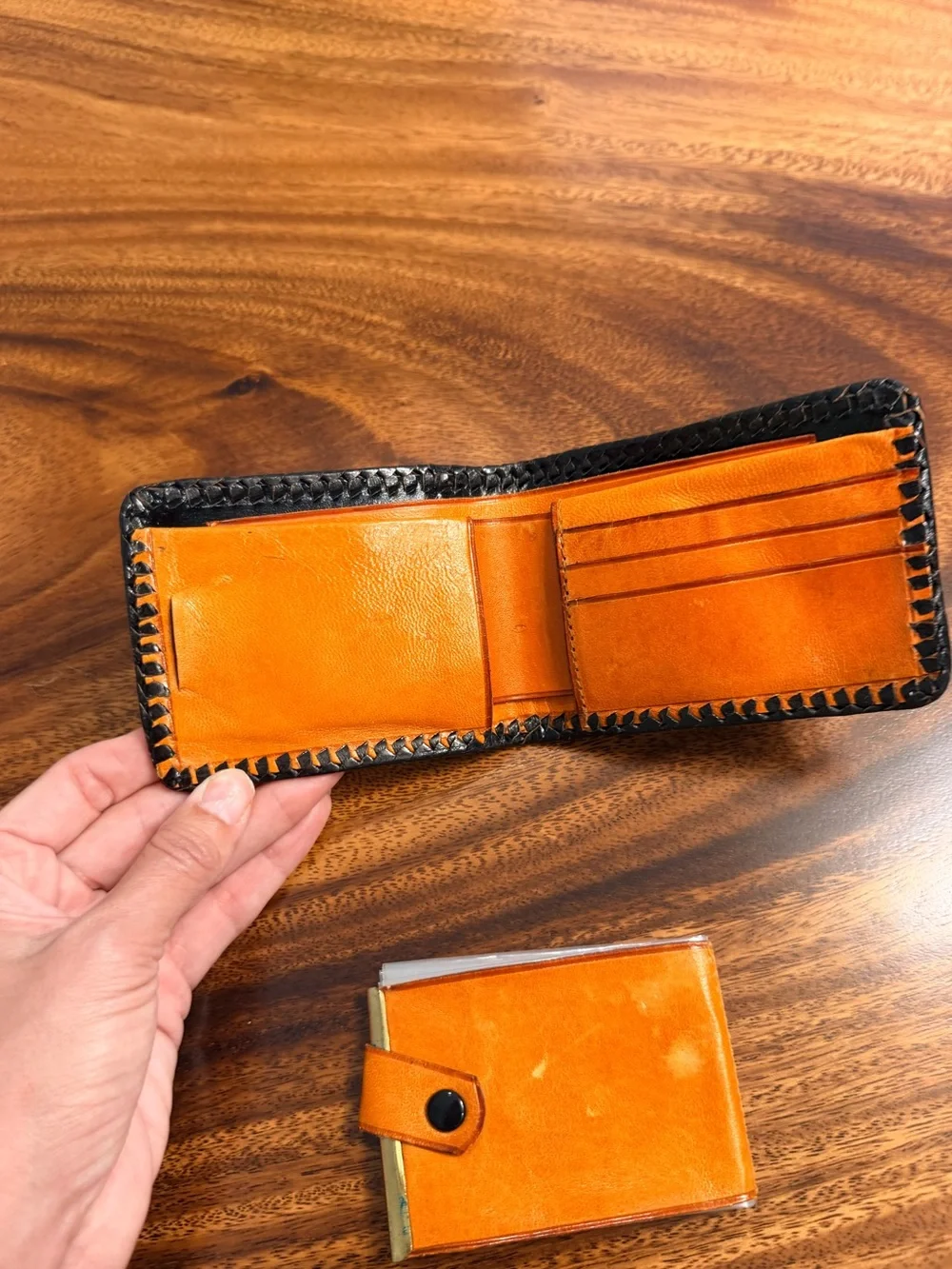 Handcrafted Tooled Brown Leather Wallet & Cardholder Set - Western Horse Design